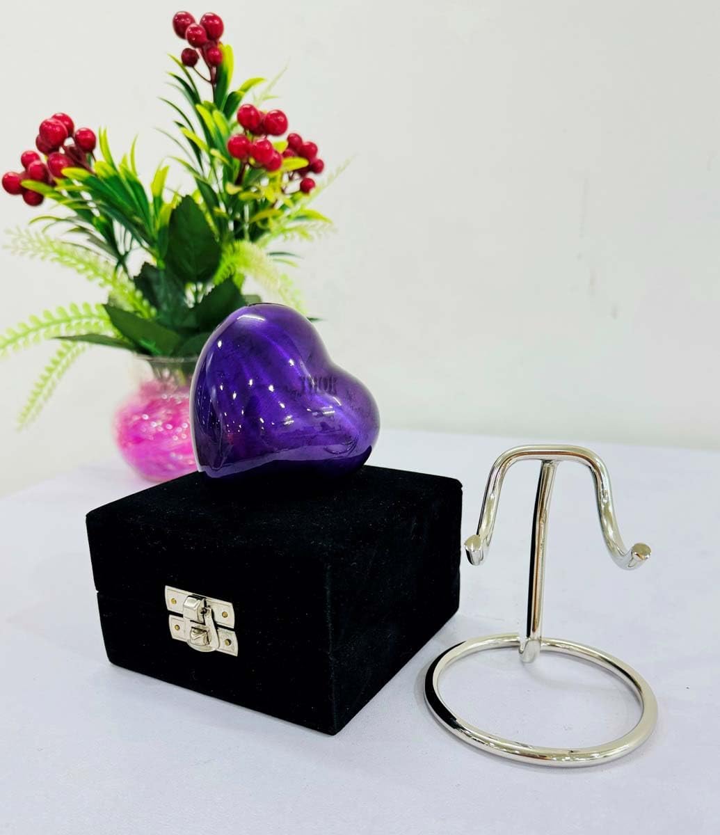 Purple Heart Cremation Urns Printed Small Urn with Box & Stand - Small Keepsake Shaped - Mini Urn Heart Shaped - Honor Your Loved One with Memorial Cremation