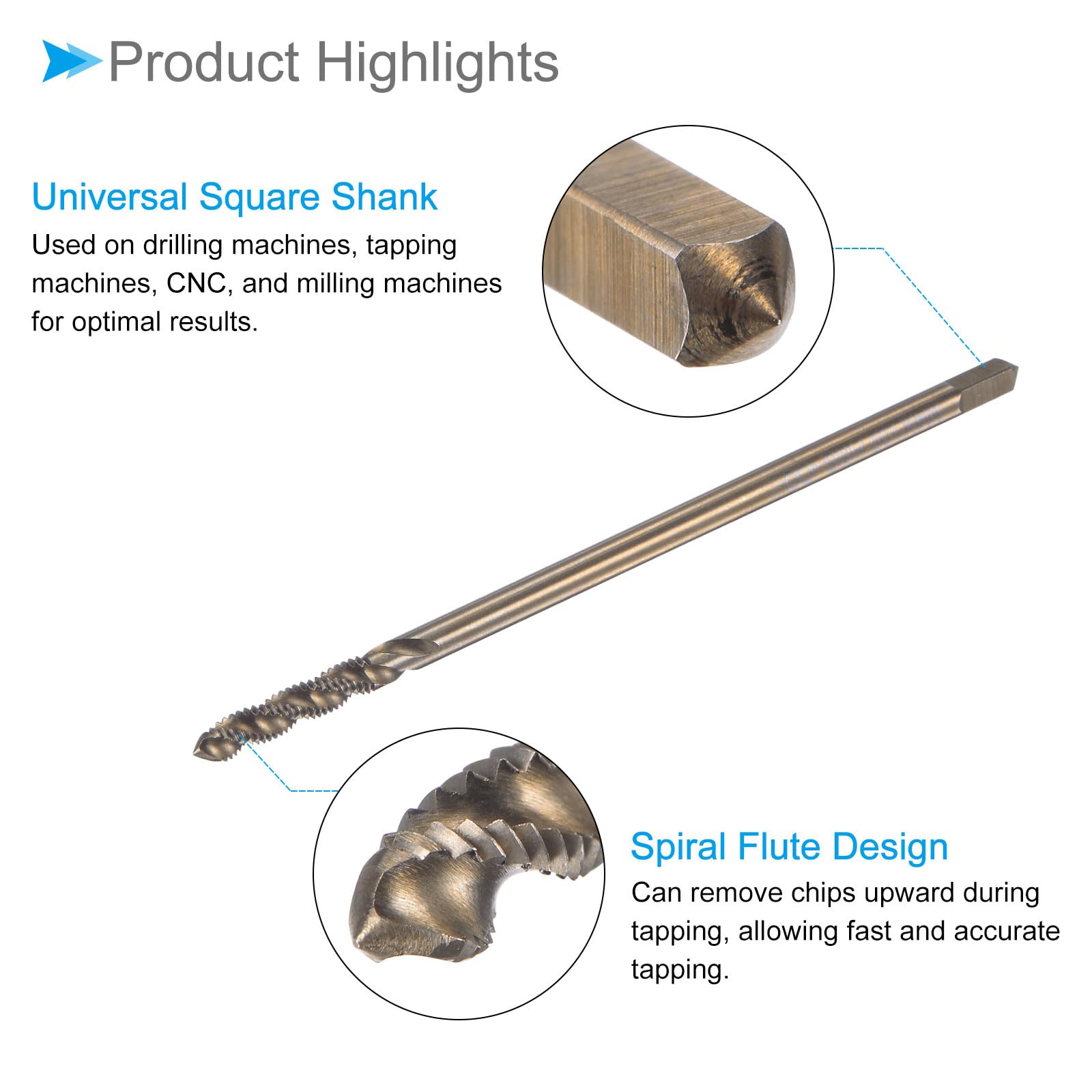 CoCud Spiral Flute Thread Tap, M4 x 0.7 Thread Size, Cobalt High Speed Steel Threading Tap - Image 4