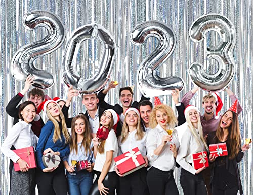 Silver Fringe Curtain Party Backdrop, Dommare 2Pack 3.28 * 8.2Ft Tinsel Pary Backdrop Upgraded Glitter Foil Backdrop For Baby Shower Birthday Anniversary And Any Theme Party Decor #TOP4