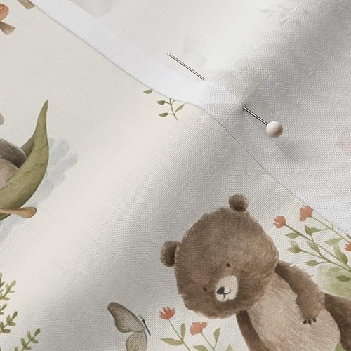 Vista 8 de Spoonflower Tela – Woodland Baby Forest Animals Deer Bear Fox Neutral Vintage Spring Impreso en tela Minky por The Yard – Cobijas de bebé de costura