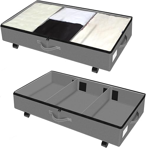 LWTURLOV Almacenamiento para debajo de la cama con ruedas, paquete de 2 contenedores plegables de gran capacidad con asas, contenedores de