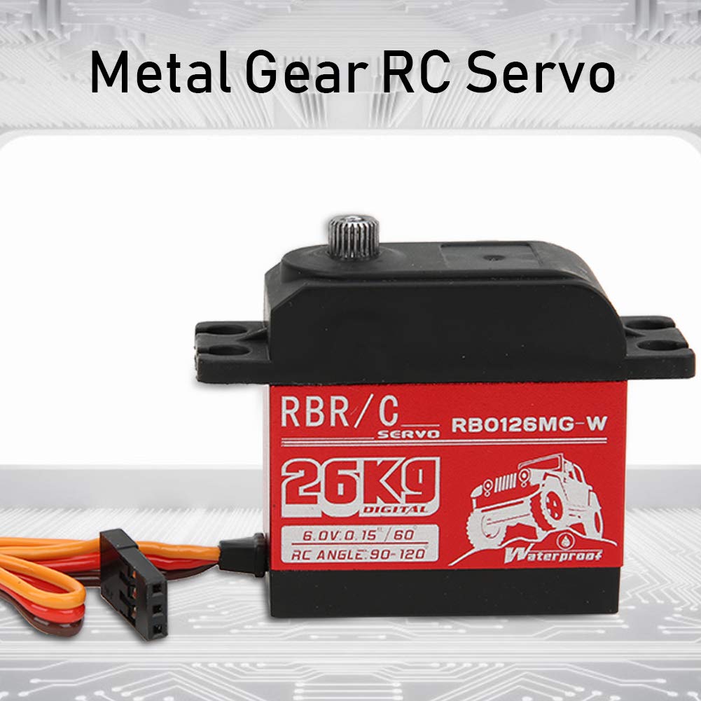 Servo Digital de Engranajes metálicos de Alto par de 26 kg para Robot RC de 1/8 y 1/10, Coche, Barco y Oruga. (RB0126MG-W Waterproof)