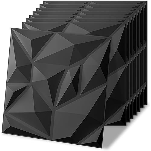Art3d 20 Pack Decorative 3D Wall Panels for Interior Wall Decor Living Room, 11.8"x11.8" Black Wall Art PVC Panels for Bedroom TV Background Gaming Room Decor