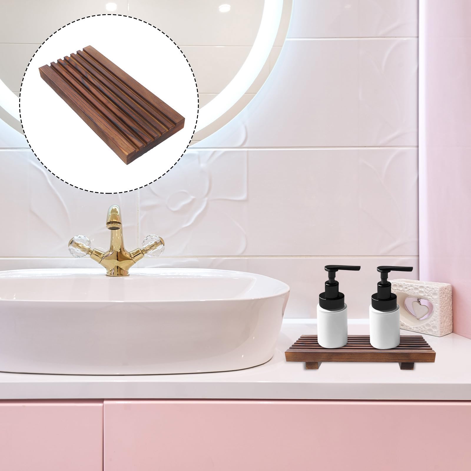 Badezimmer Tablett für Waschbecken, Rustikal, Kaffeefarben