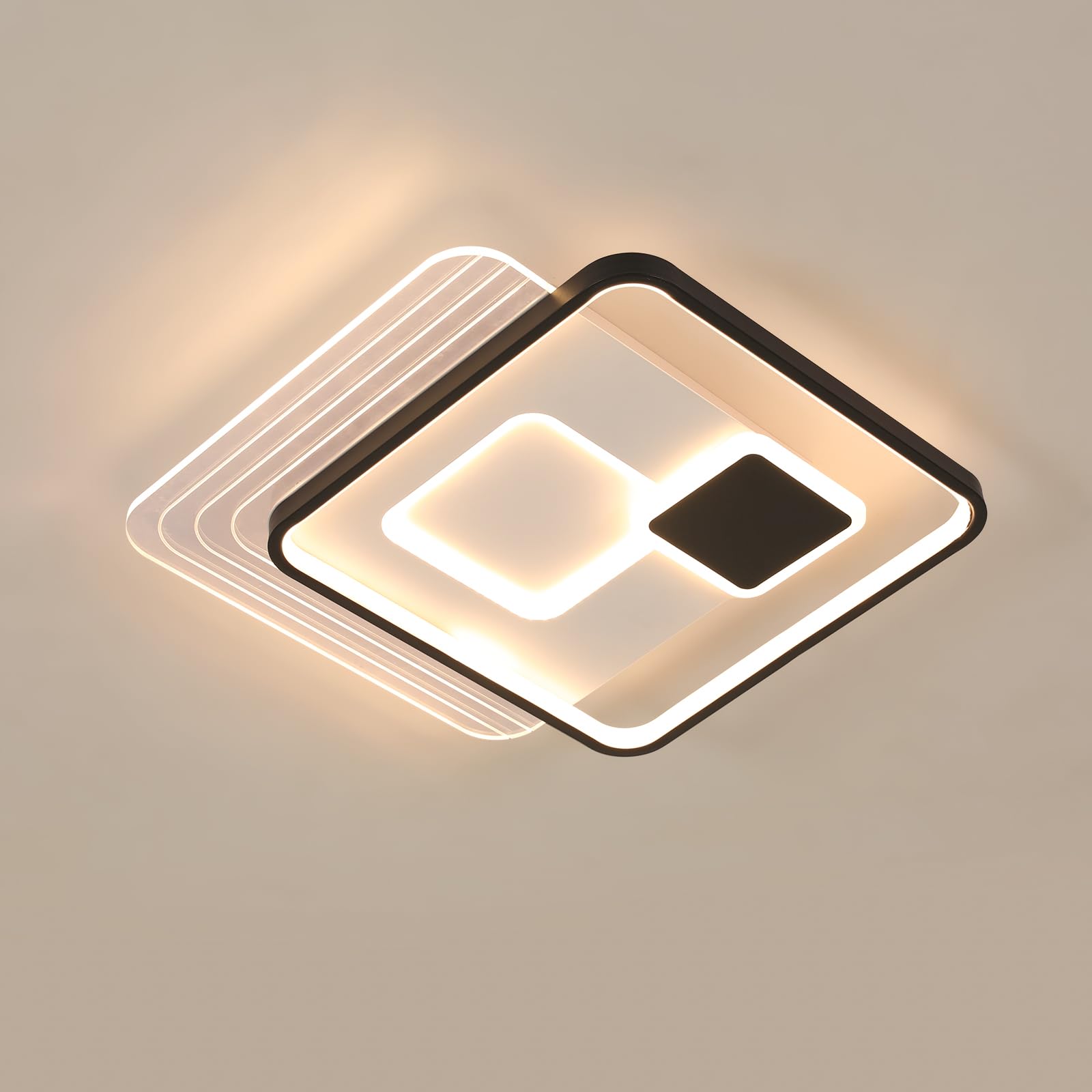 Comely led lámpara de techo cuadrado 45x45cm 37W Dimmbar con control remoto acrílico lámpara de techo negro blanco moderno para salón dormitorio cocina pasillo iluminación interior