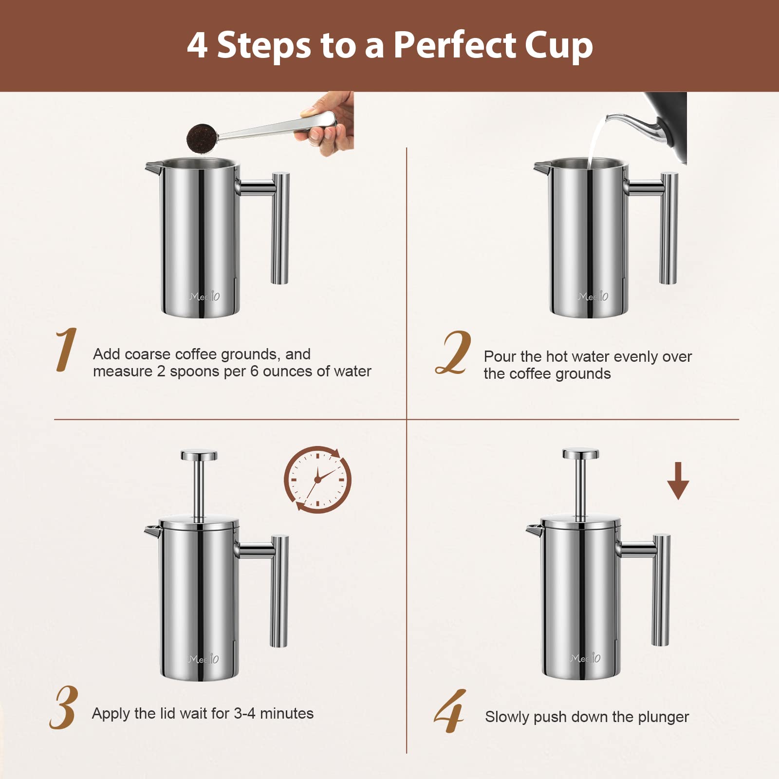 French Press Thermo, koffiezetapparaat, 1 liter, voor 5 kopjes