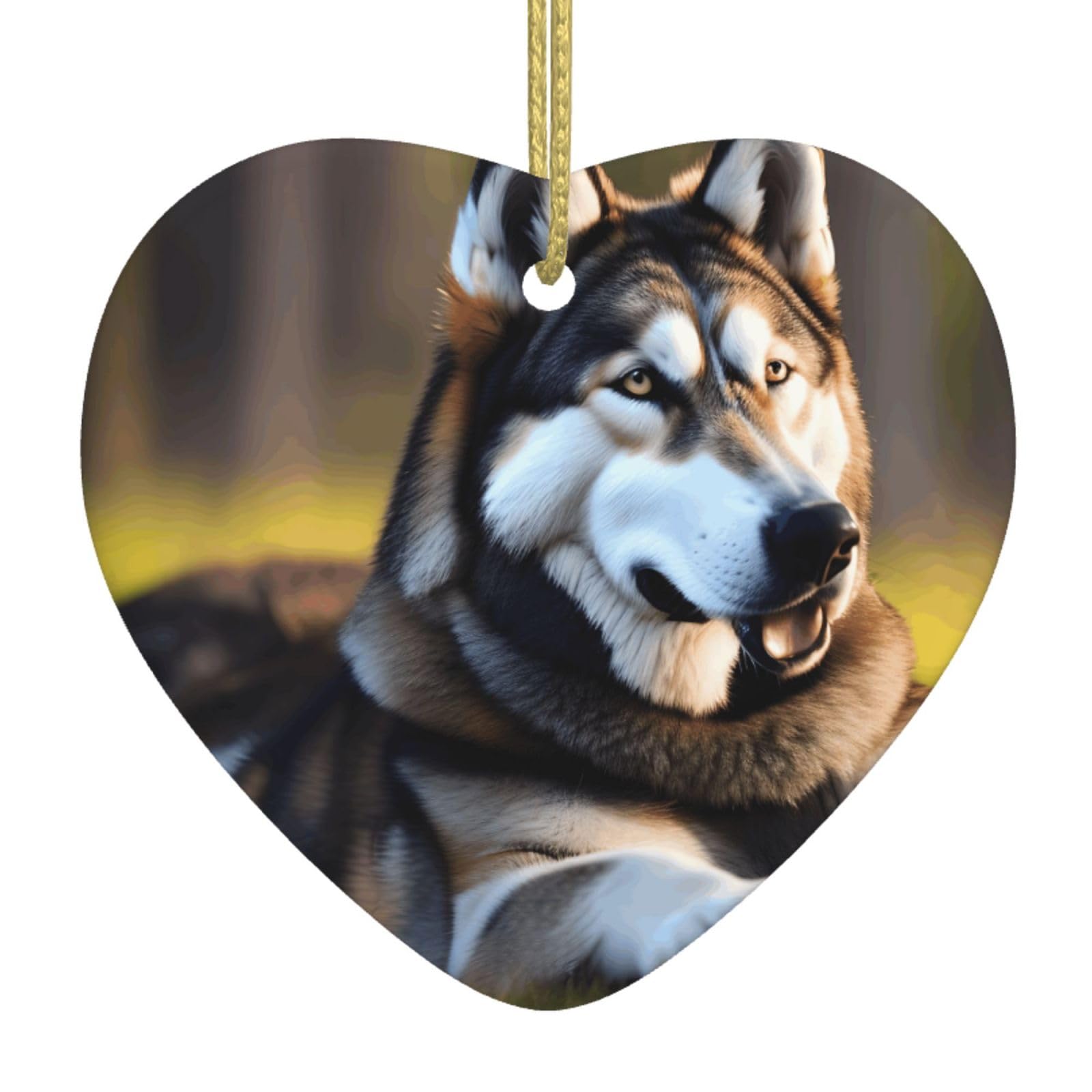 Nbtghga White Husky Dog Print Christmas Ornaments, Ceramic Hanging Ornament, Xmas Tree Decoration, Holiday Home Decor