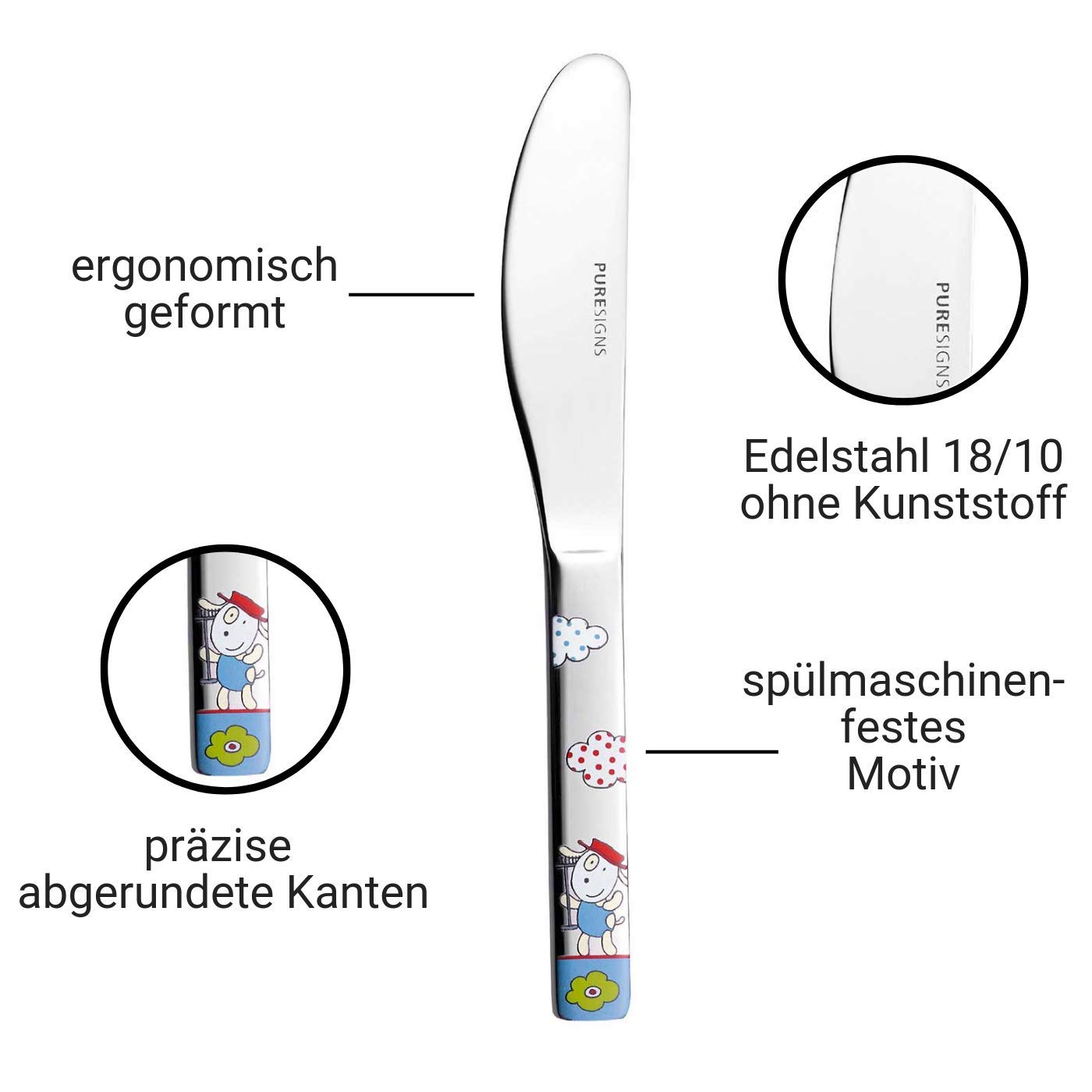 Puresigns Kindergeschirr Set FERME - Bezauberndes 7-teiliges Geschirrset im Bauernhof-Look für Kinder - kindgerecht & spülmaschinenfest Fantasievolles Besteck für kleine Entdecker