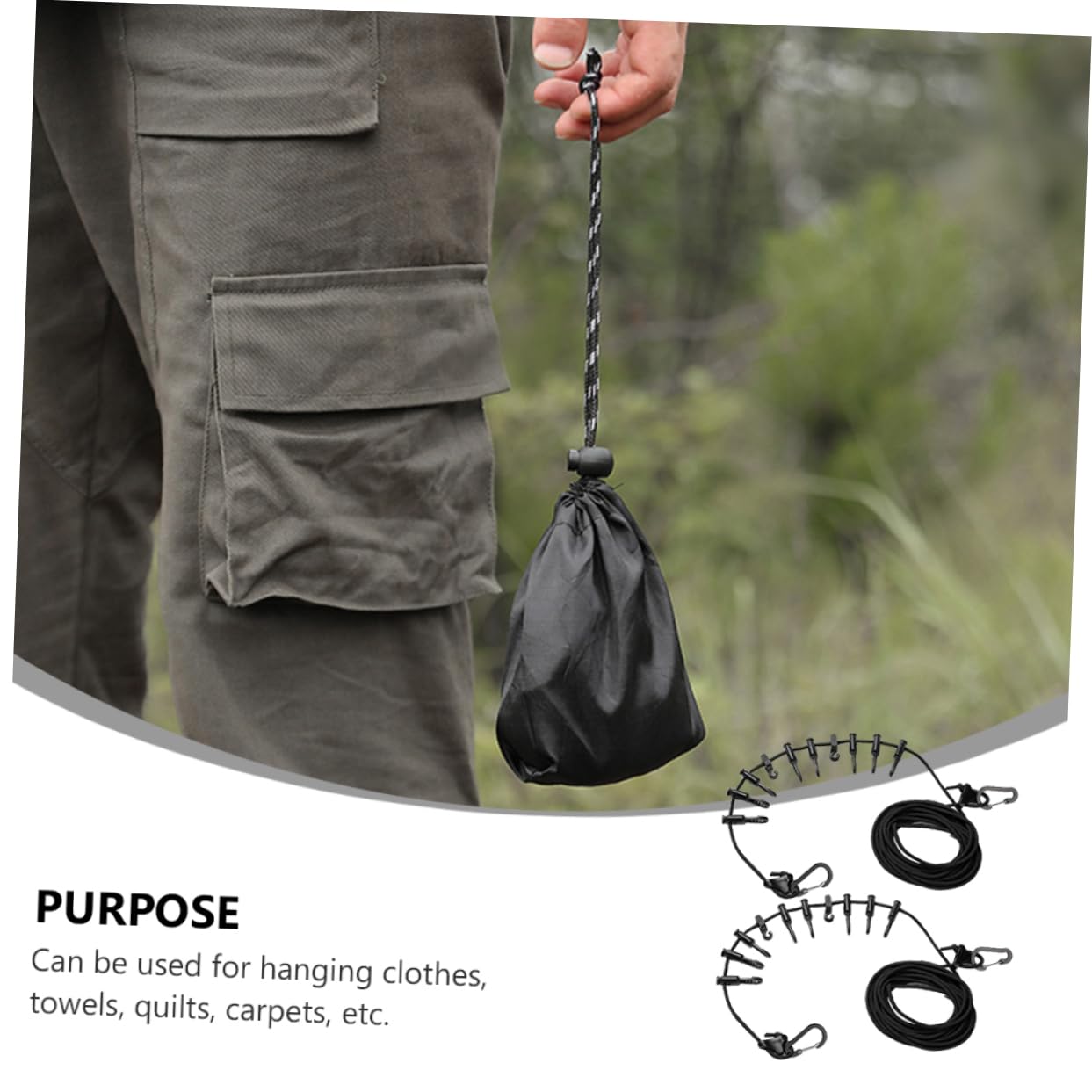 Ciieeo 2Pcs Windproof Outdoor Clothes Drying Rope Multi Purpose Camping Clothesline for Travel Lightweight and Portable Clothesline for Gardens Garages and Sheds Black