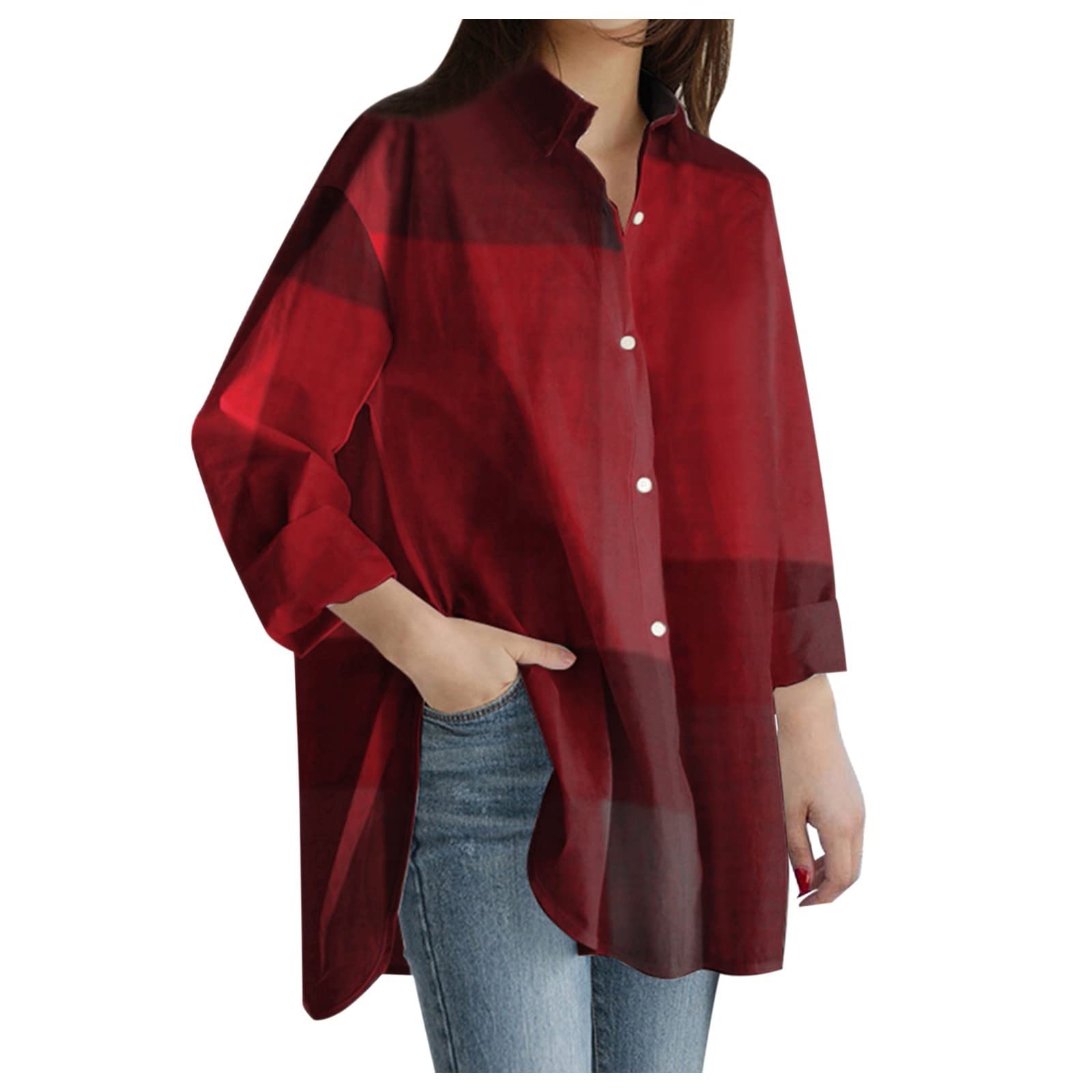 CGGMVCG Plus Size Button Down Shirts for Women Business Casual Long Sleeve Loose Color Block Dressy Collared Work Blouse Tops