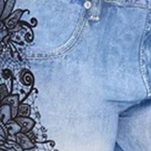 Miniatura 5 de PANOEGSN Leggings con aspecto de jean para mujer, cintura alta, control de abdomen, jeans falsos, estampado floral, pantalones capri elásticos para