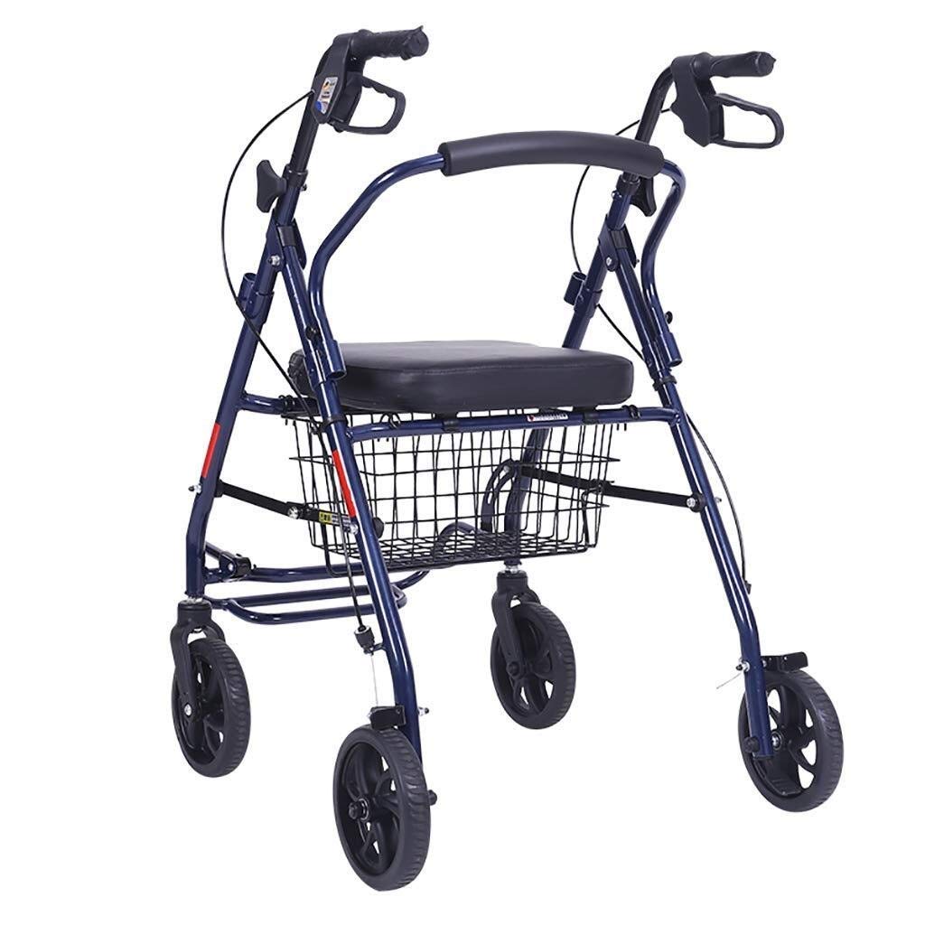 Andador, Ayuda de Movilidad para Caminar Plegable Andador Andador Carro de la Compra Carro con Asiento y Freno de Mano para Ancianos Azul Interesting