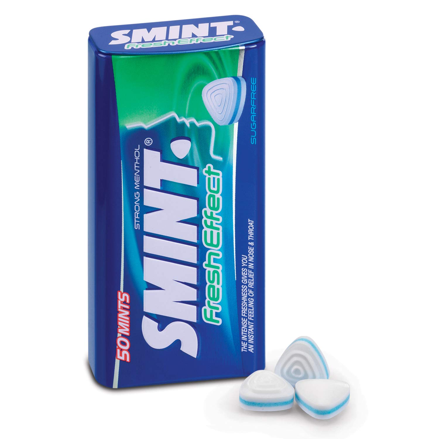 SMINT Fresh Effect Strong Mentol - 12 latas de 50 fuertes mentas, pastillas sin azúcar para una sensación fresca de nariz y garganta.