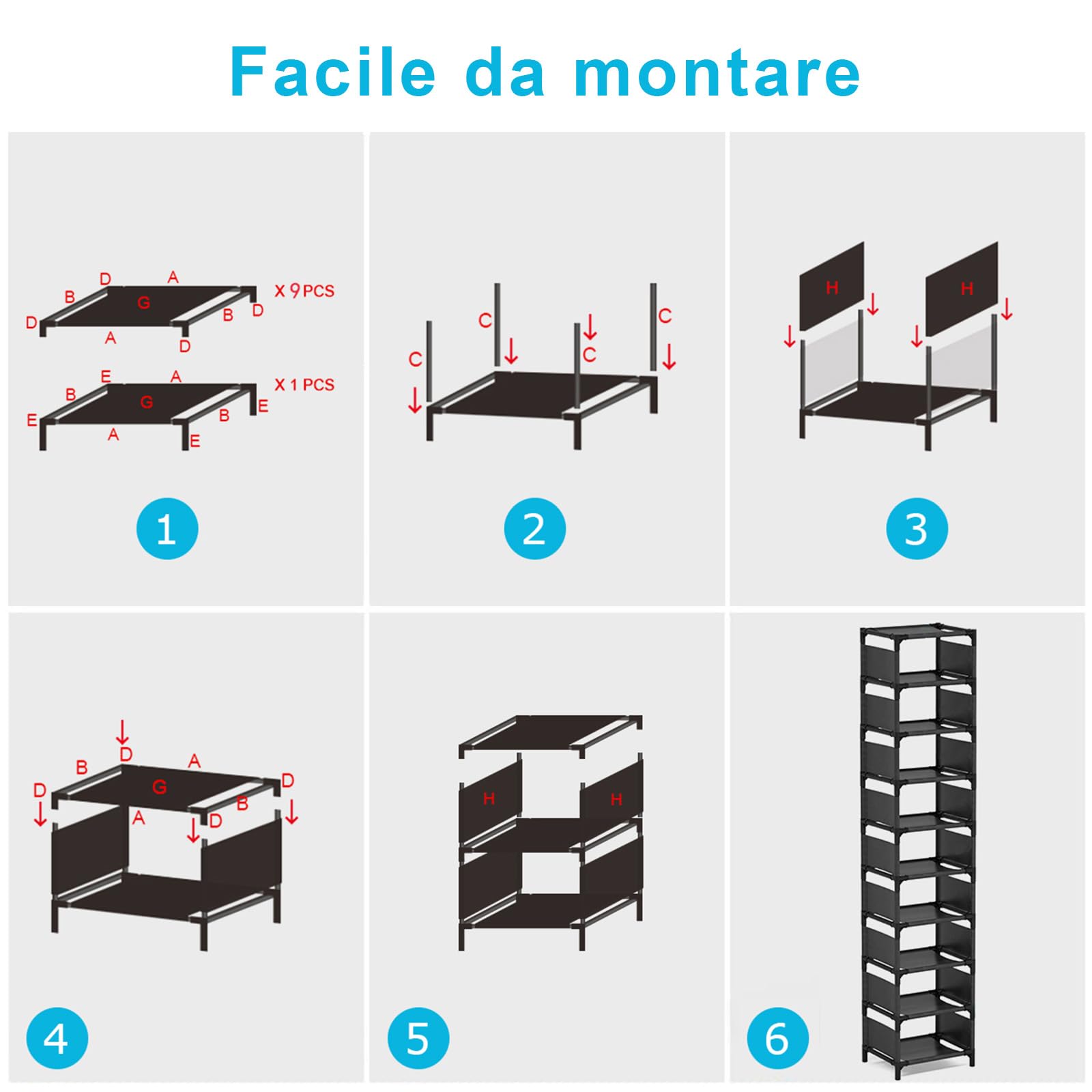 esonstyle Scarpiera a 10 Ripiani, Scaffale Portascarpe in Stretta Metallo per 10 Paia di Scarpe, Scarpiera Verticale, Organizzatore per Scarpe Alta per Ingresso, Soggiorno e Corridoio