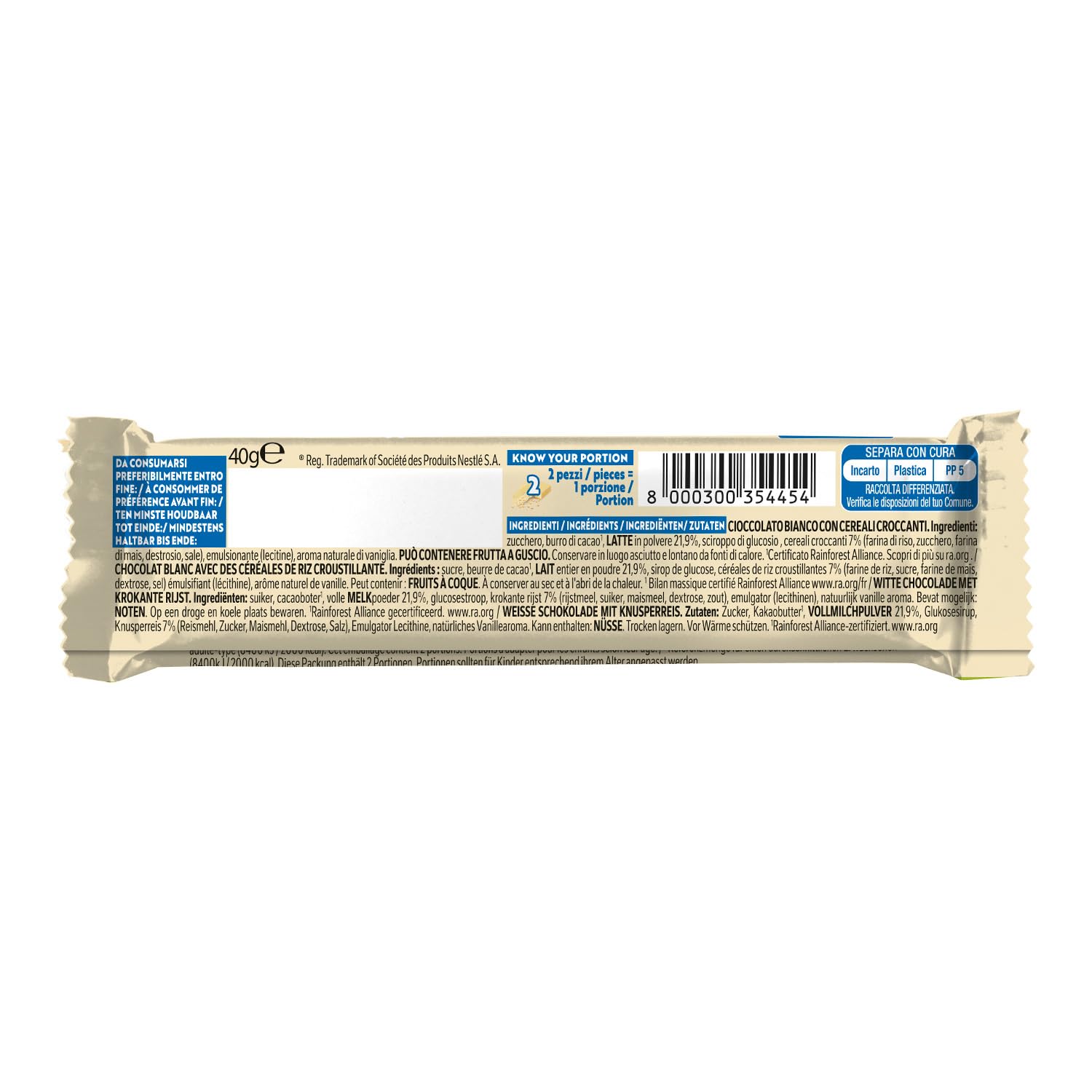 GALAK PoPri Weiße Schokoladentafel mit Müsli, 36 Riegel à 40 g (1,45 kg)