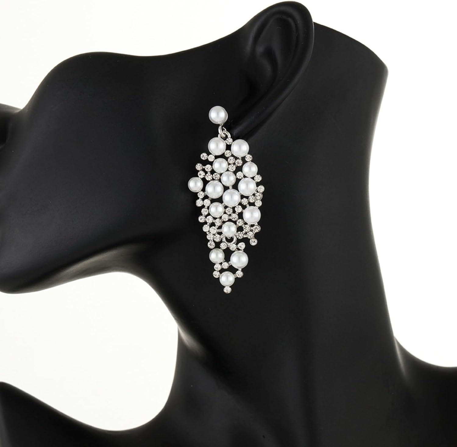 Elegant Silver Chandelier Earrings with White Pearls Dangle Drop Bridal Wedding Prom Evening Formal Statement Luxury Classic Vintage Earrings - Image 7