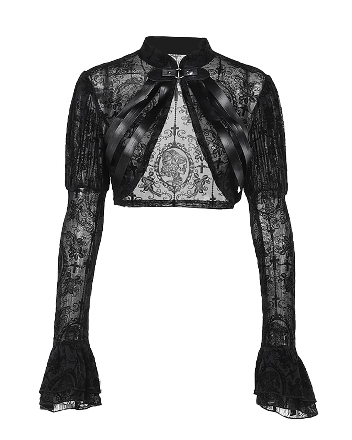 Camicetta da donna gotica corta punk maglia vedere attraverso sexy manica lunga Y2k nero rave set top