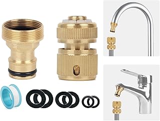 Kitchen Mixer Tap Hose Connector Brass Hose Tap Connector for Kitchen Sink, Outside Garden Hose Pipe Adapter for Kitchen Tap Bathroom Sink, 22mm Female 24mm Male Threaded Tap Connector Fittings