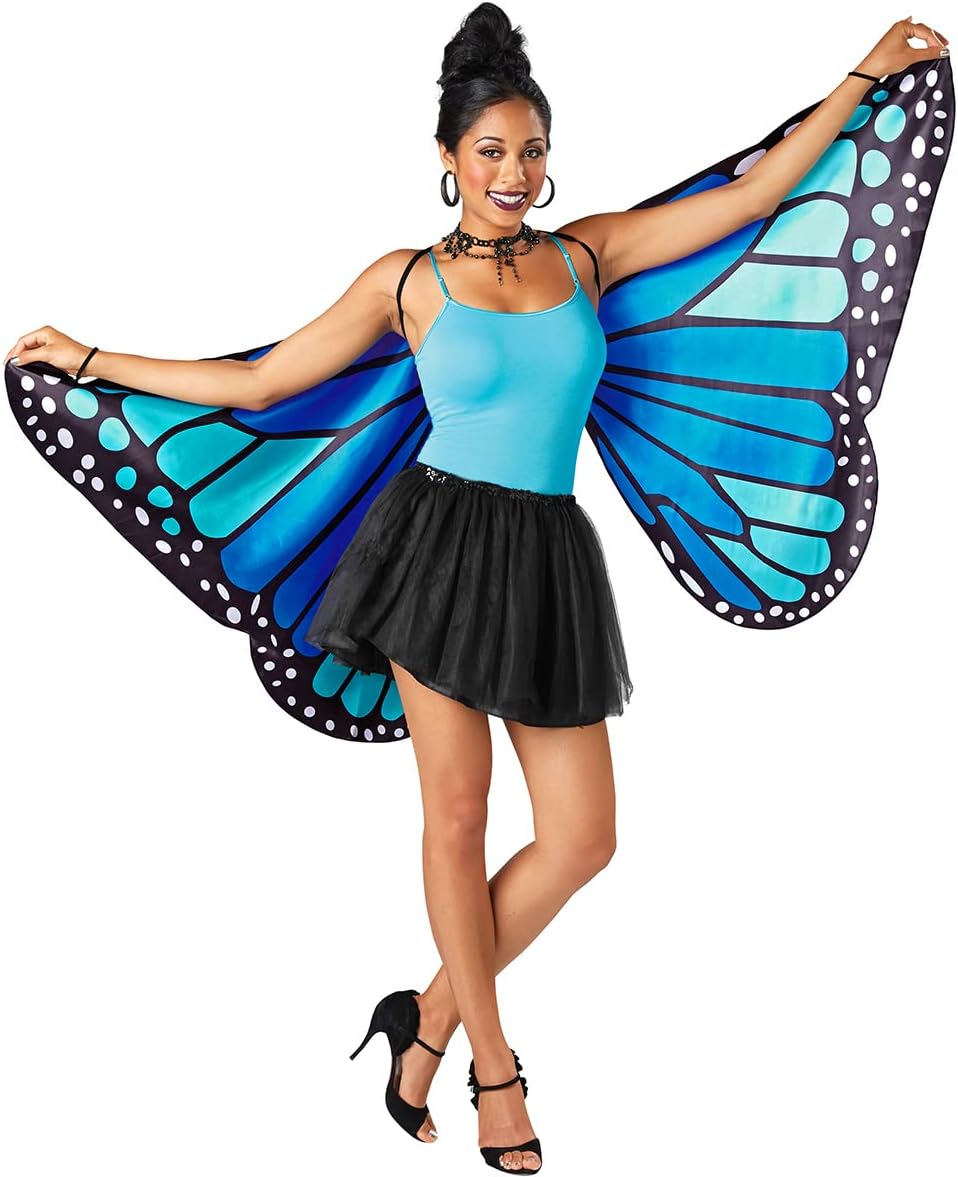 Adult Monarch Butterfly Cape Wings, Halloween Cape One Size for Women,Blue