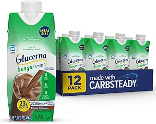 Glucerna Hunger Smart Meal Size Diabetes Care Shake, Classic Chocolate, Diabetic Meal Replacement to Support Blood Sugar Management, 23g Protein, 250 Calories, Ready to Drink, 16-fl-oz Bottle, 12 Pack