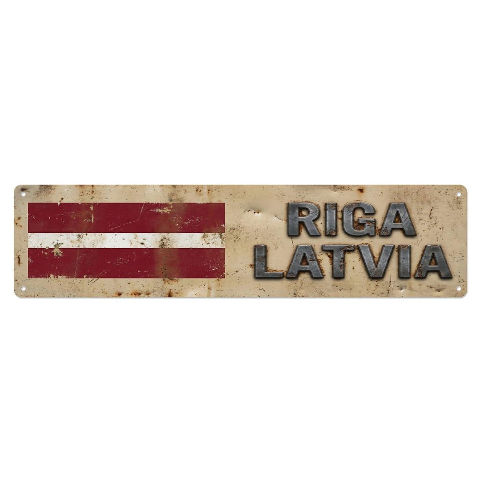 Vintage Riga Latvia Flag Decor Rustic Travel Metal Tin Sign