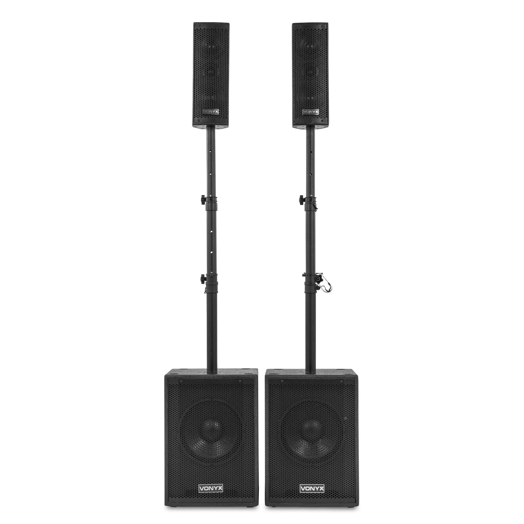VONYX VX1020BT - Système de sonorisation Actif 1050W 2×10″ avec BT sans Fil, USB, Micro & télécommande - Idéal DJ, soirées et événements