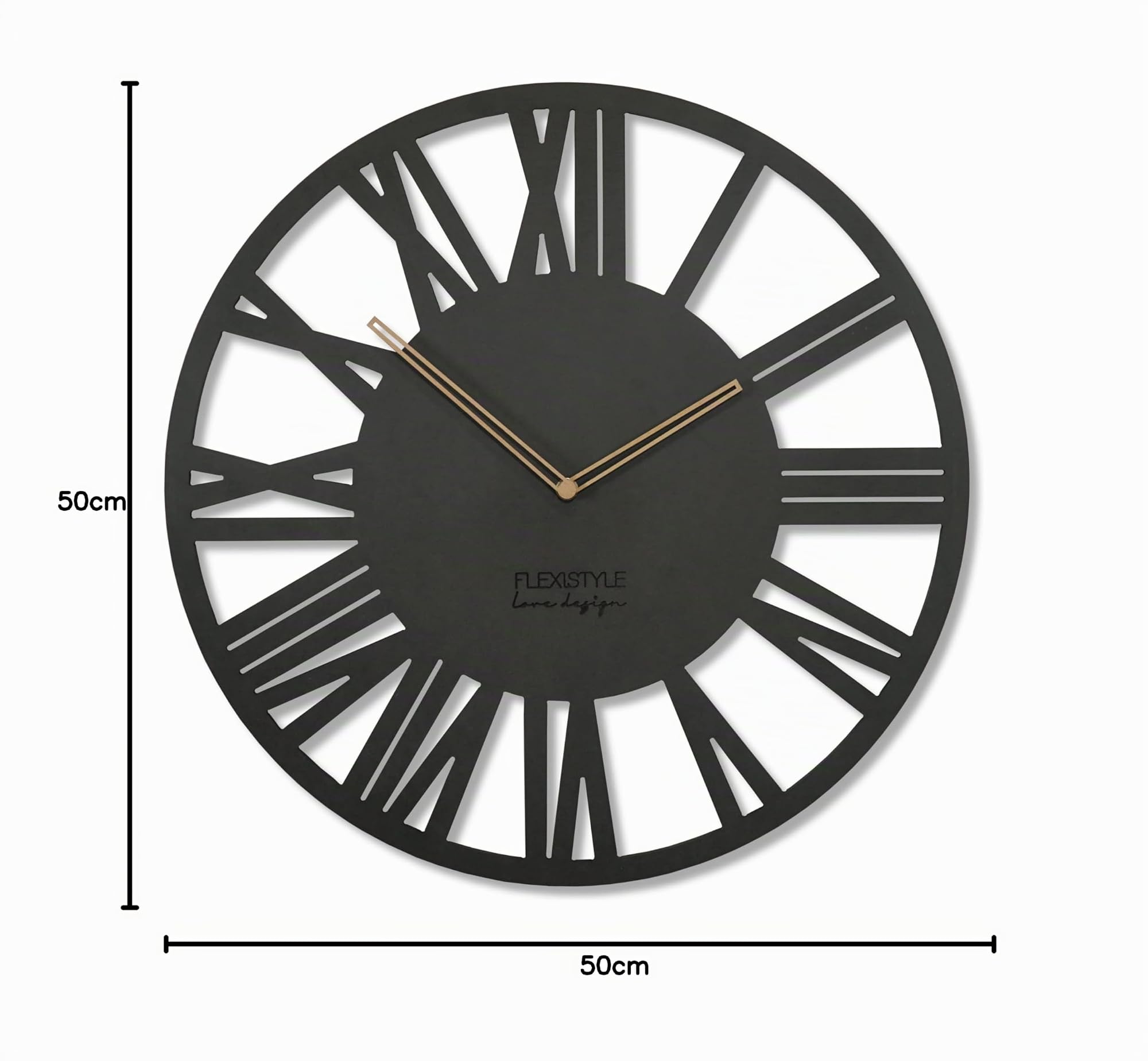 FLEXISTYLE Orologio da parete grande Adulto diametro 50 cm LOFT Retro in legno rovere senza ticchettio soggiorno (nero)