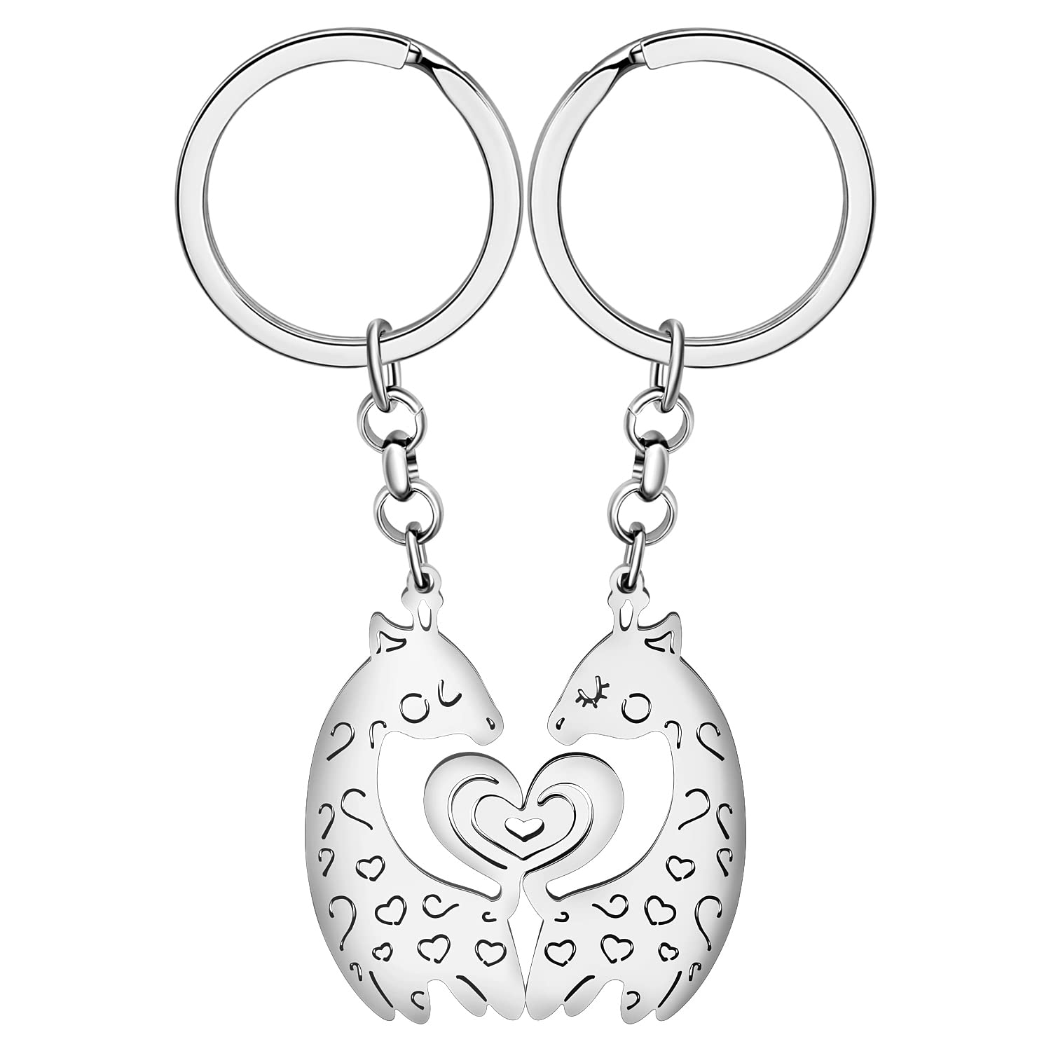 NEWEI Cute Giraffe Gifts for Women Girls Giraffe Keychain Stainless Steel Deer Keyring Purse Car Keys Charms Accessories