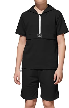 PureChapter Boys Summer Outfits 2 Piece Half Zip Hoodie Shorts Size 8-12