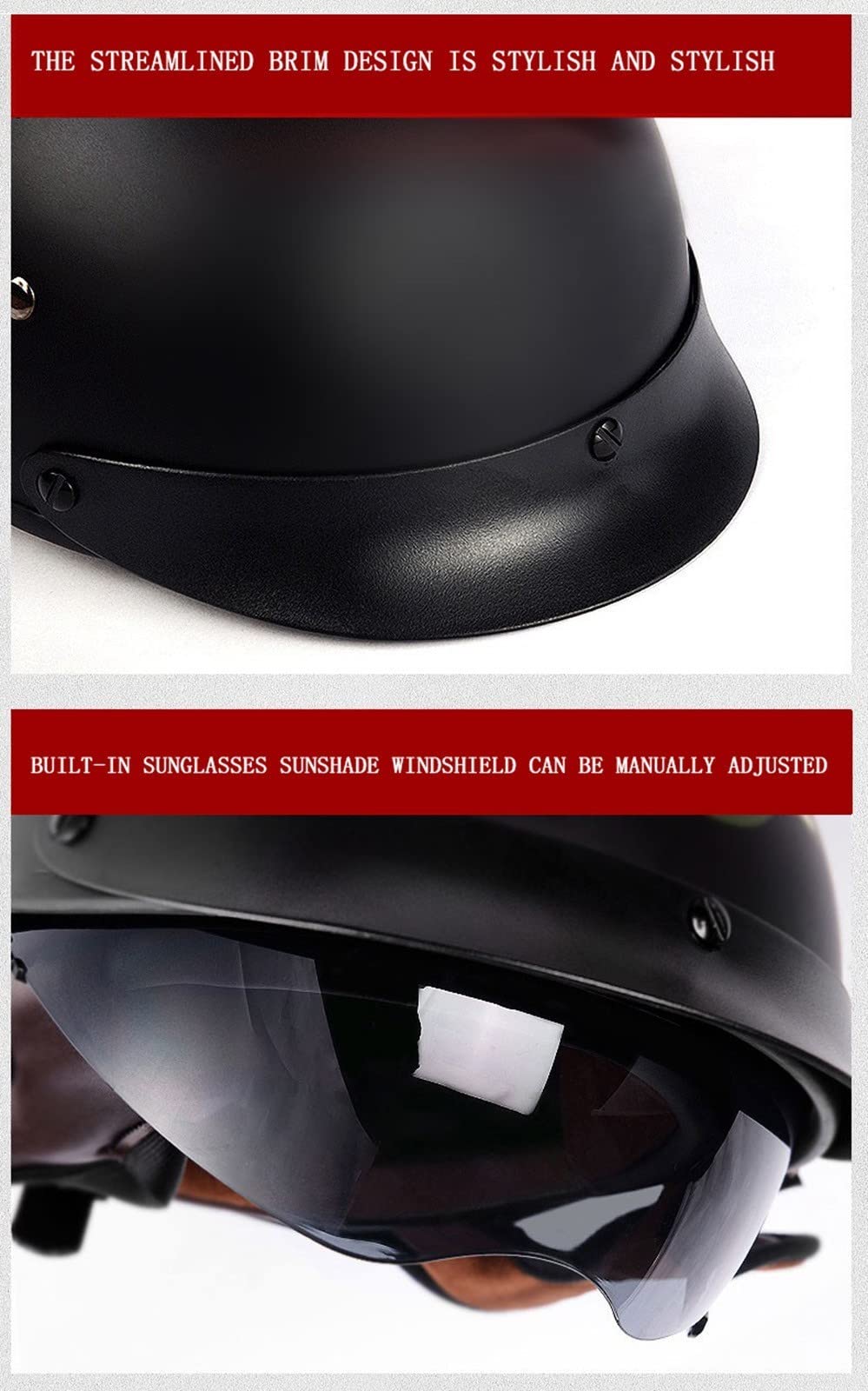 HZIH Portatile Jet Casco Scodella ECE Omologato Retrò Motociclo Aperto Faccia per Donna Uomo Scooter con Visiera Sole a Scomparsa B, L=59-60cm