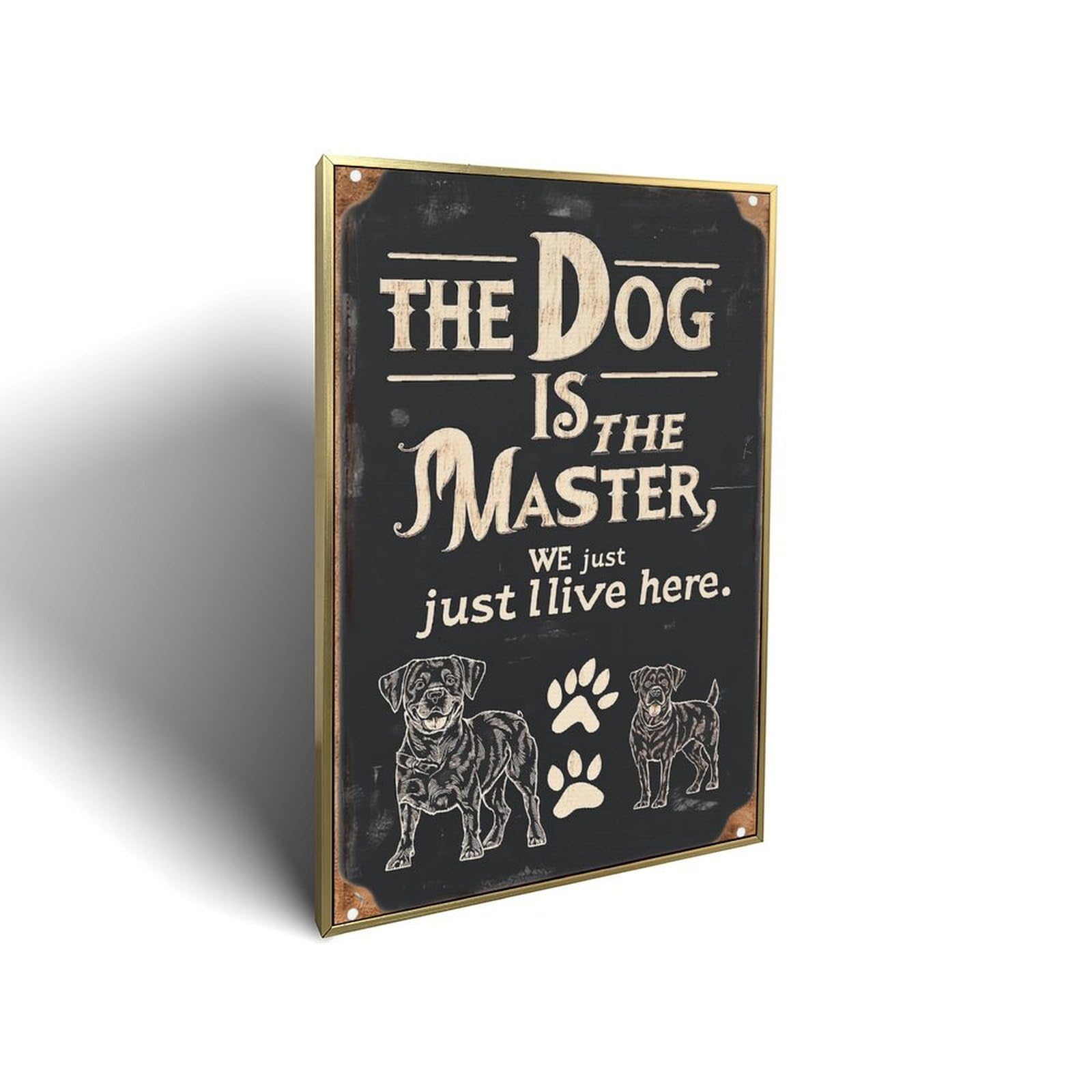 Lvalogy Golden-Style The Dog Is Master We Just Live Here Framed Canvas Wall Art