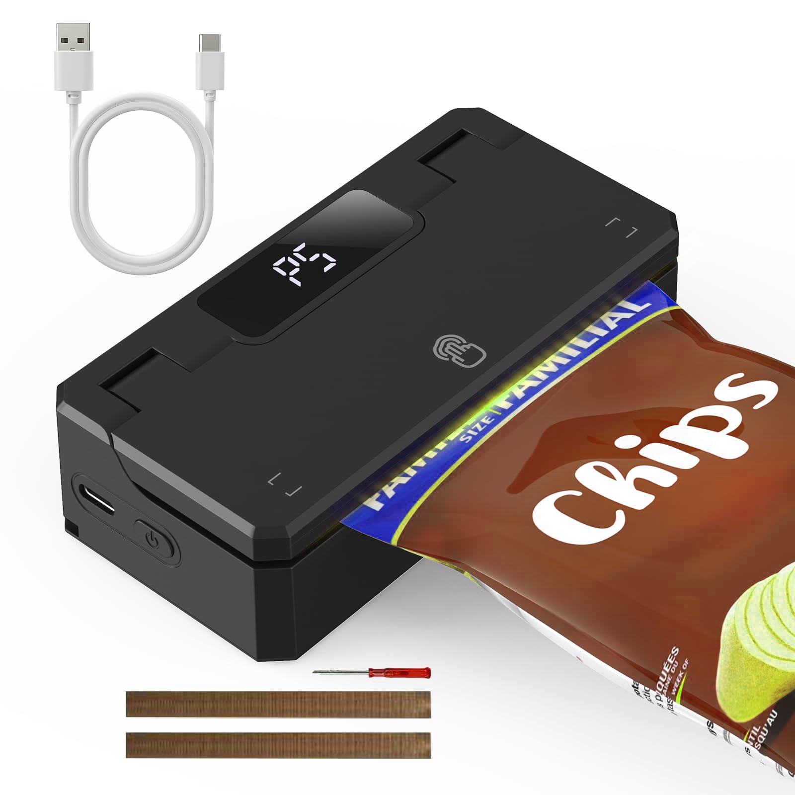 Mini Bag Sealer with Cutter, Handheld Bag Sealer Heat Seal, Rechargeable Chip Bag Sealer with 5 Seal Time Modes & 3.8" Heating Strip, Portable Bag Resealer For Chip Bags, Plastic Bags, Snack Bags