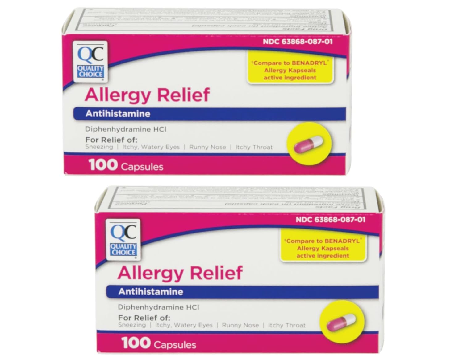 Alívio Eficaz Para Alergias com Quality Choice: 100 Cápsulas de Antihistamínico com 25 mg de Diphenidramina (2 Pacotes)