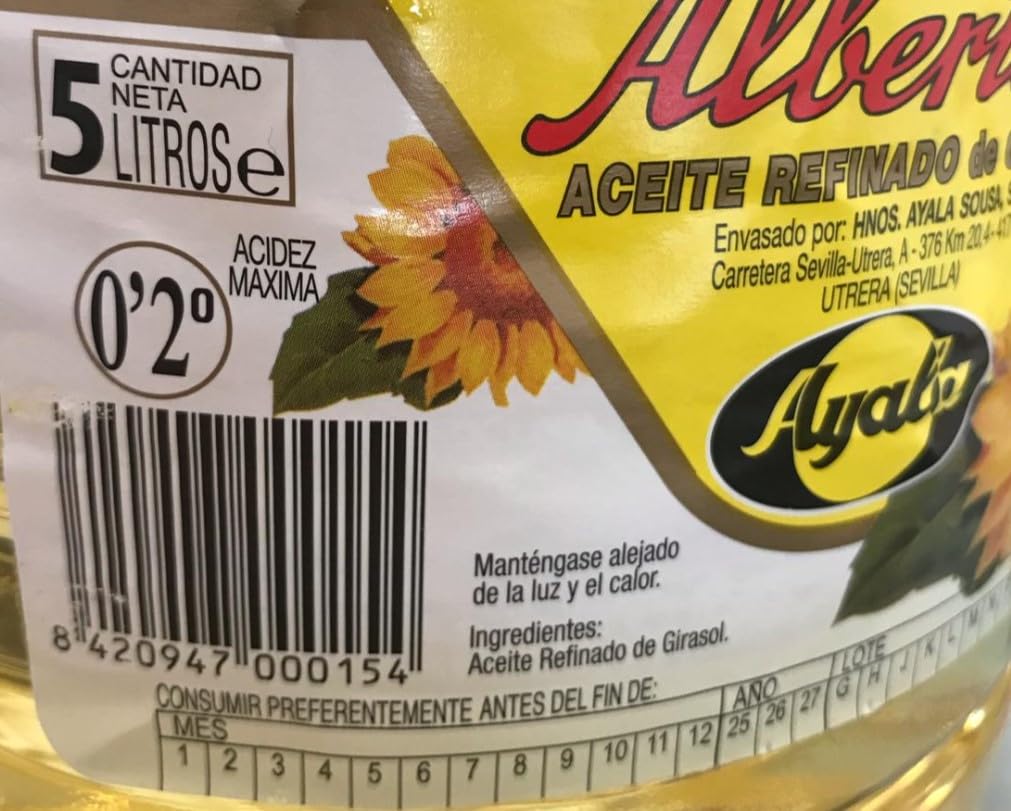 Aceite Refinado de Girasol en Pack de 3 Garrafas de 5L | Ideal para Freír, Cocinar y Ensaladas | Sabor Neutro | Alto Rendimiento | Uso Doméstico y Profesional