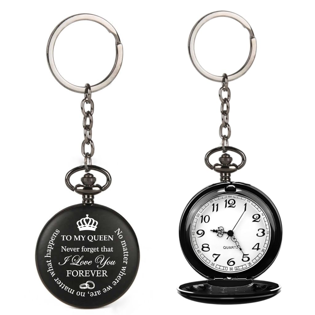 Royal Black Pocket Watch Unique Memorable Gift for Husband, Wife & Loved Ones Car Bike Home Key Chain & Key Rings for Valentines Day Gifting