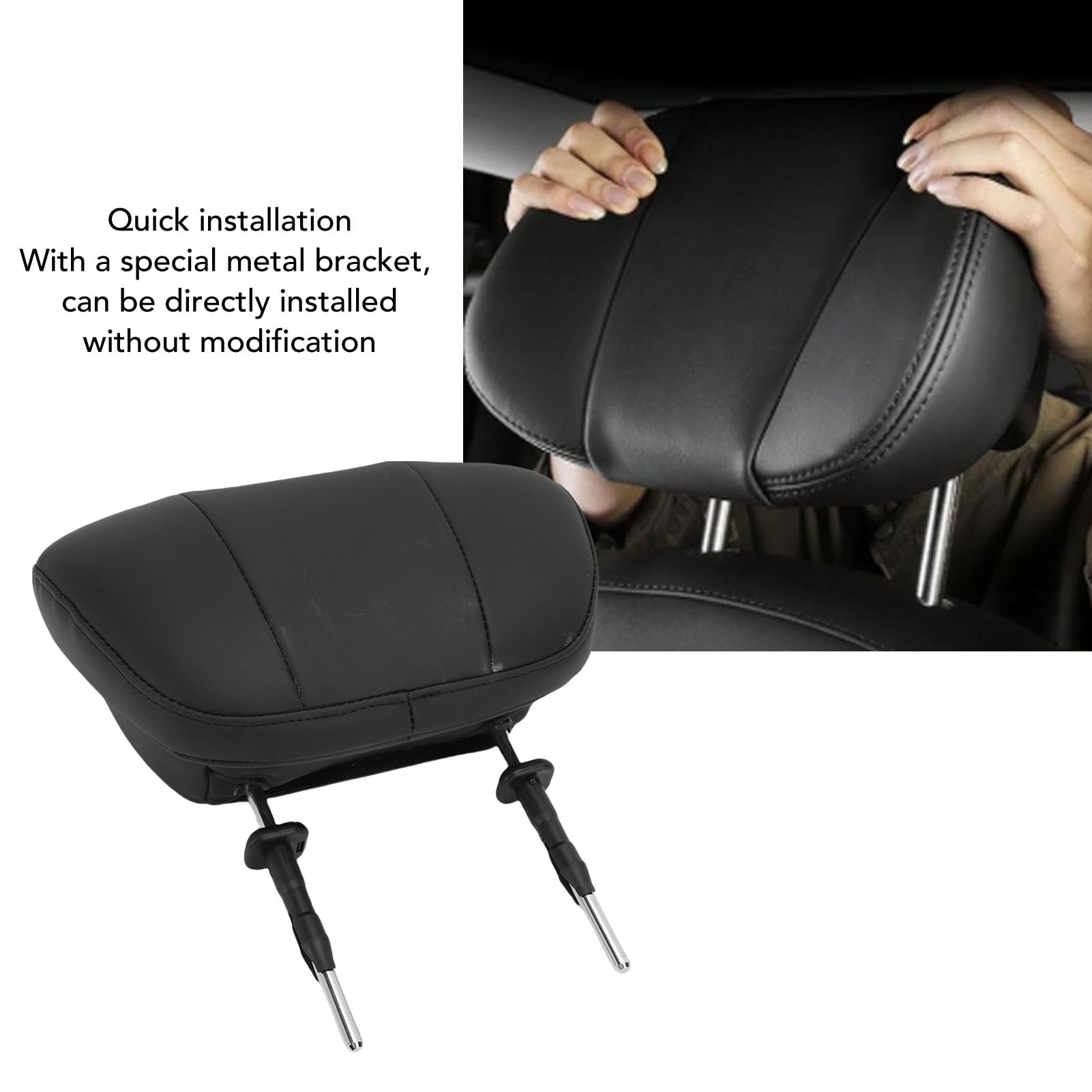 Tyenaza Appui-tête de siège de voiture, oreiller universel en mousse à mémoire de forme en cuir PU pour véhicule avec support en métal, distance de tige de 150 mm