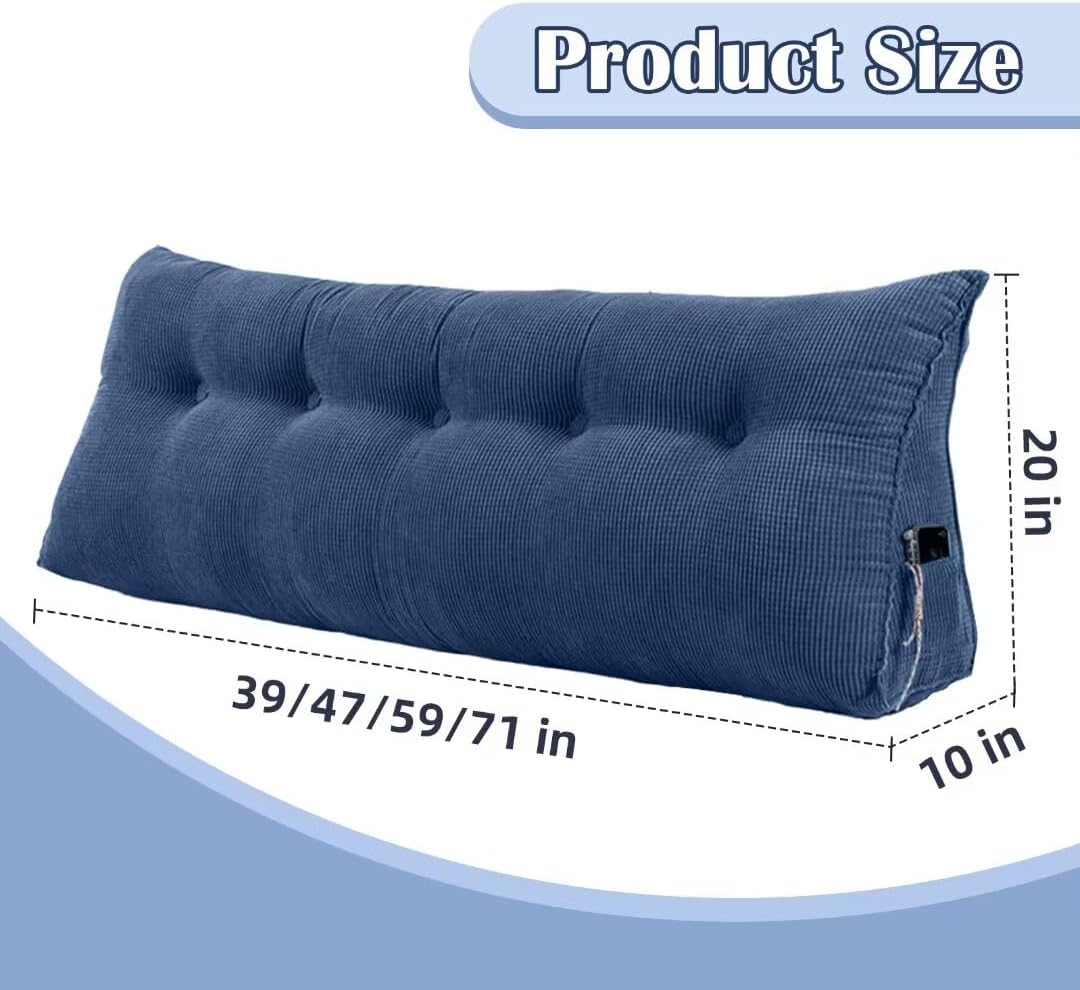 Headboard Pillows Twin XL Dorm Bed Washable Navy Blue Wedge Pillow for College with Side Pockets Removable Cover,39 * 20 * 8in