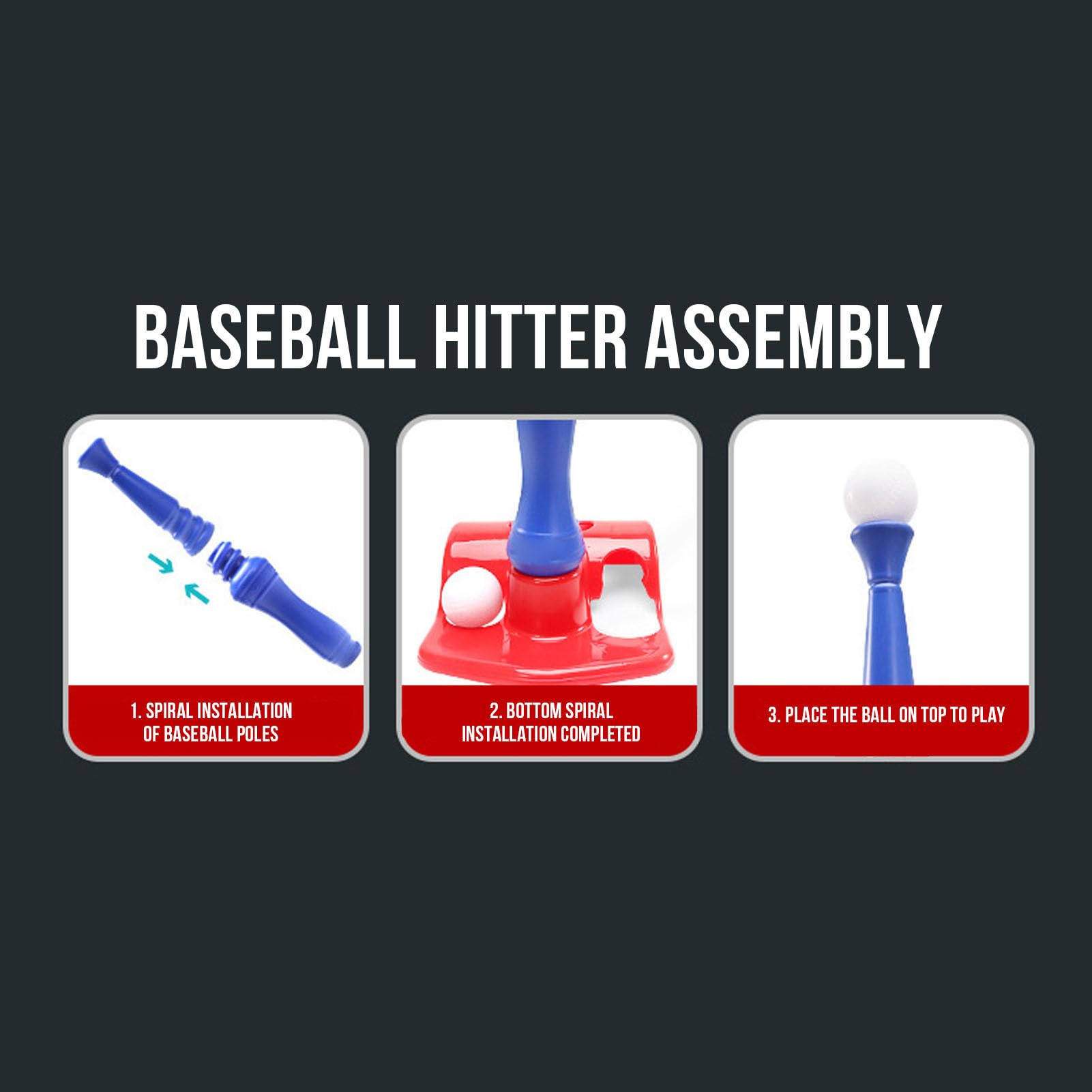 Asixxsix Ensemble de Tee-Ball pour Enfants, Ensemble D'entraînement de Baseball en Plastique de Conception Ergonomique pour Les Tout-Petits Garçons Filles, avec Hauteur Réglable