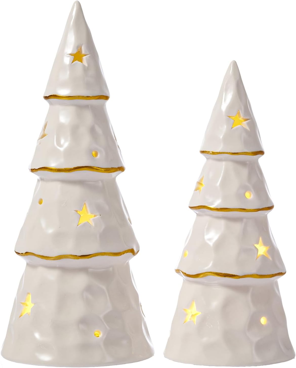 DN DECONATION White Christmas Ceramic Tree with Lights, Tabletop Xmas Trees
