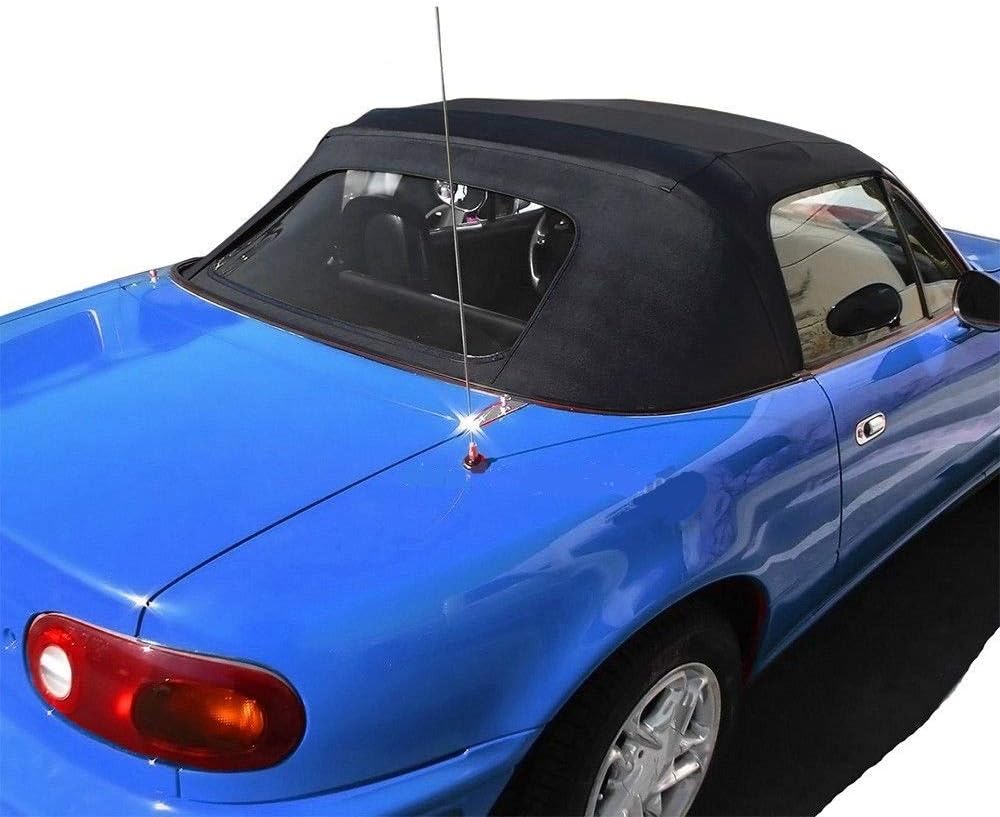 Compatible with Mazda Miata Convertible Top 2 Piece Zipper Factory Style with Plastic Window 1990-2005 Black