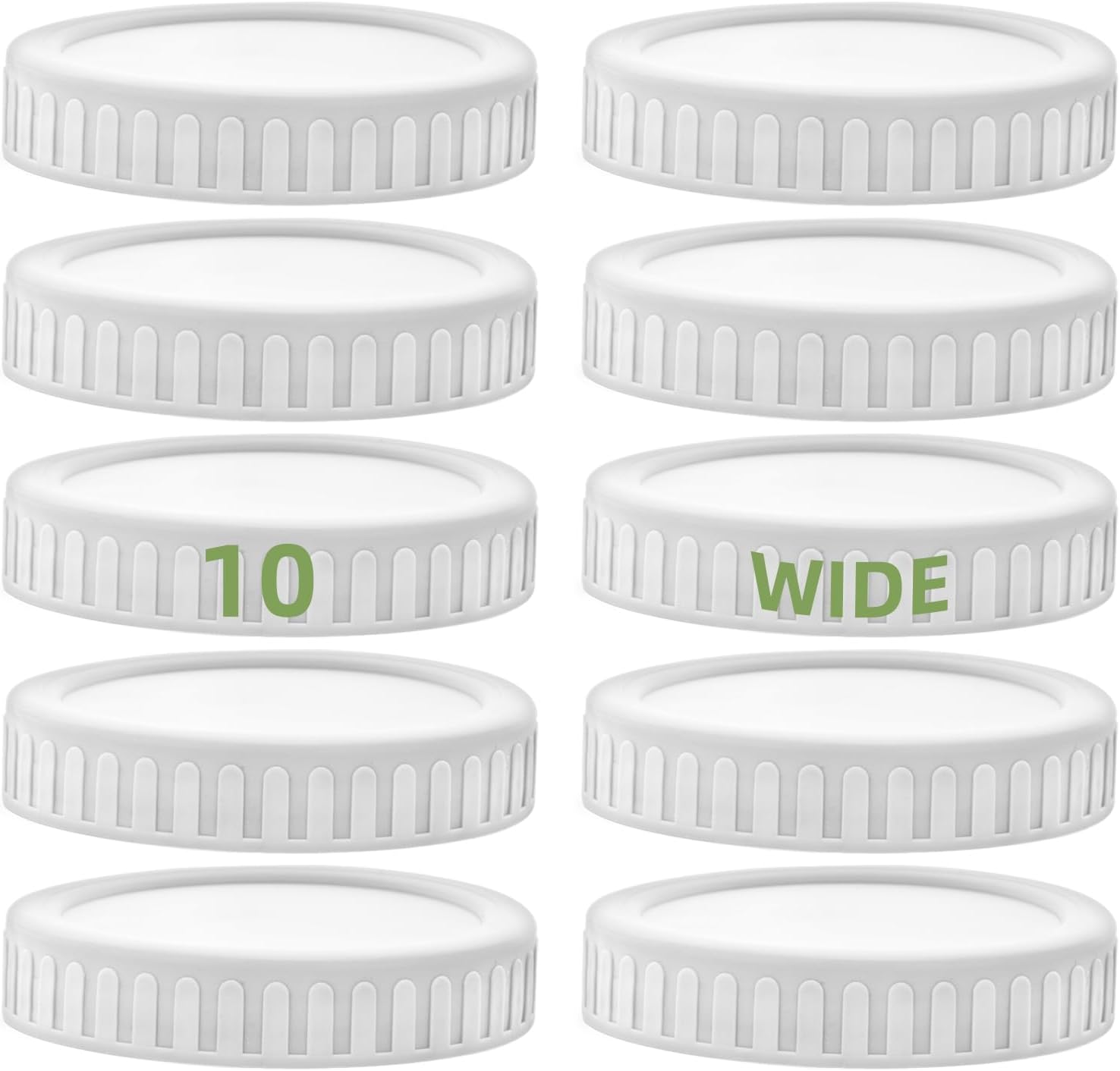 10 Pack WIDE Mouth Mason Jar Lids for More 3.38 inch - White Plastic Storage Caps for Wide Mouth Mason/Canning Jars - Leak-Proof ，Food Grade，86 mm
