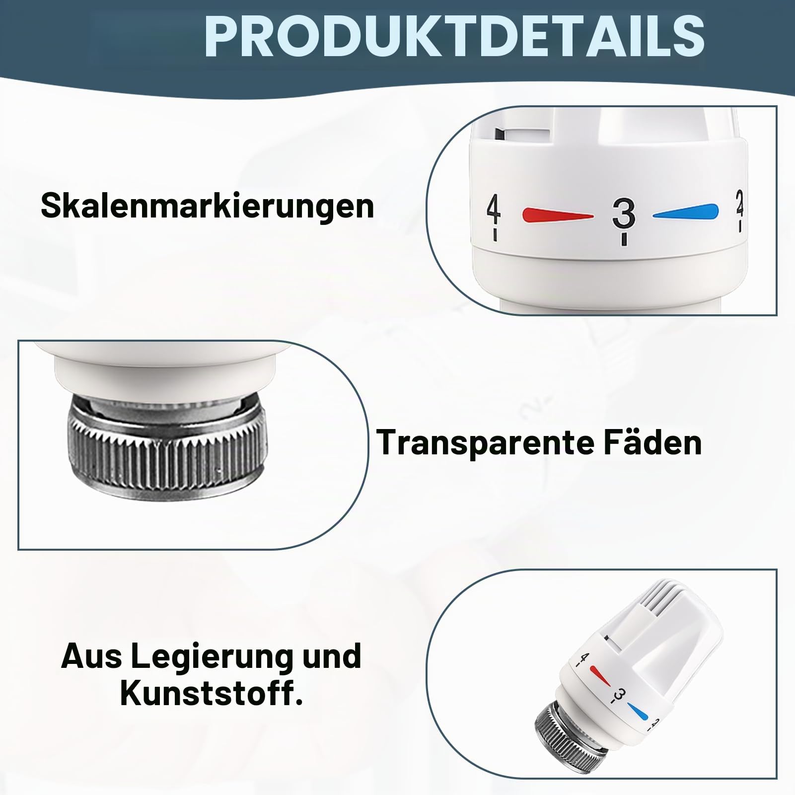 Heizungsventil, 4 Stück M30 X 1.5 Heizungsthermostat für Thread Austreten Von Gewindeteilen, Thermostatkopf Mit Automatik-Regelung Frostschutzstellung für Büro Zuhause