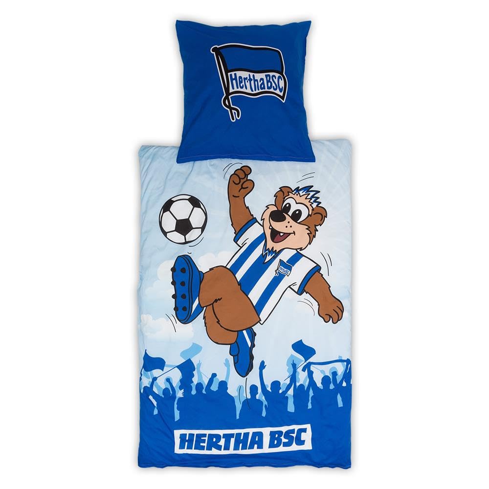 Hertha BSC Berlin Bettwäsche ** Herthinho ** in 135 x 200 cm und 80 x 80 cm, Baumwolle, Reißverschluss