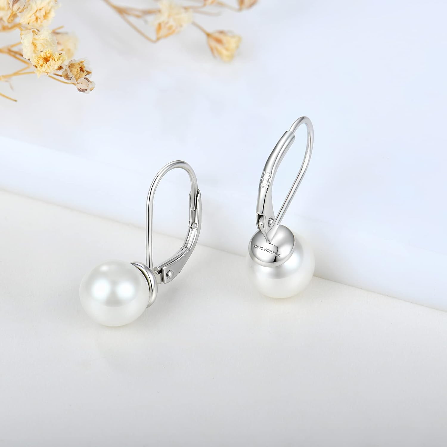 JO WISDOM 925 Sterling Silver Freshwater Pearl Hoop Earrings with Dangle Real Pearl,Simulated Pearls - Image 4