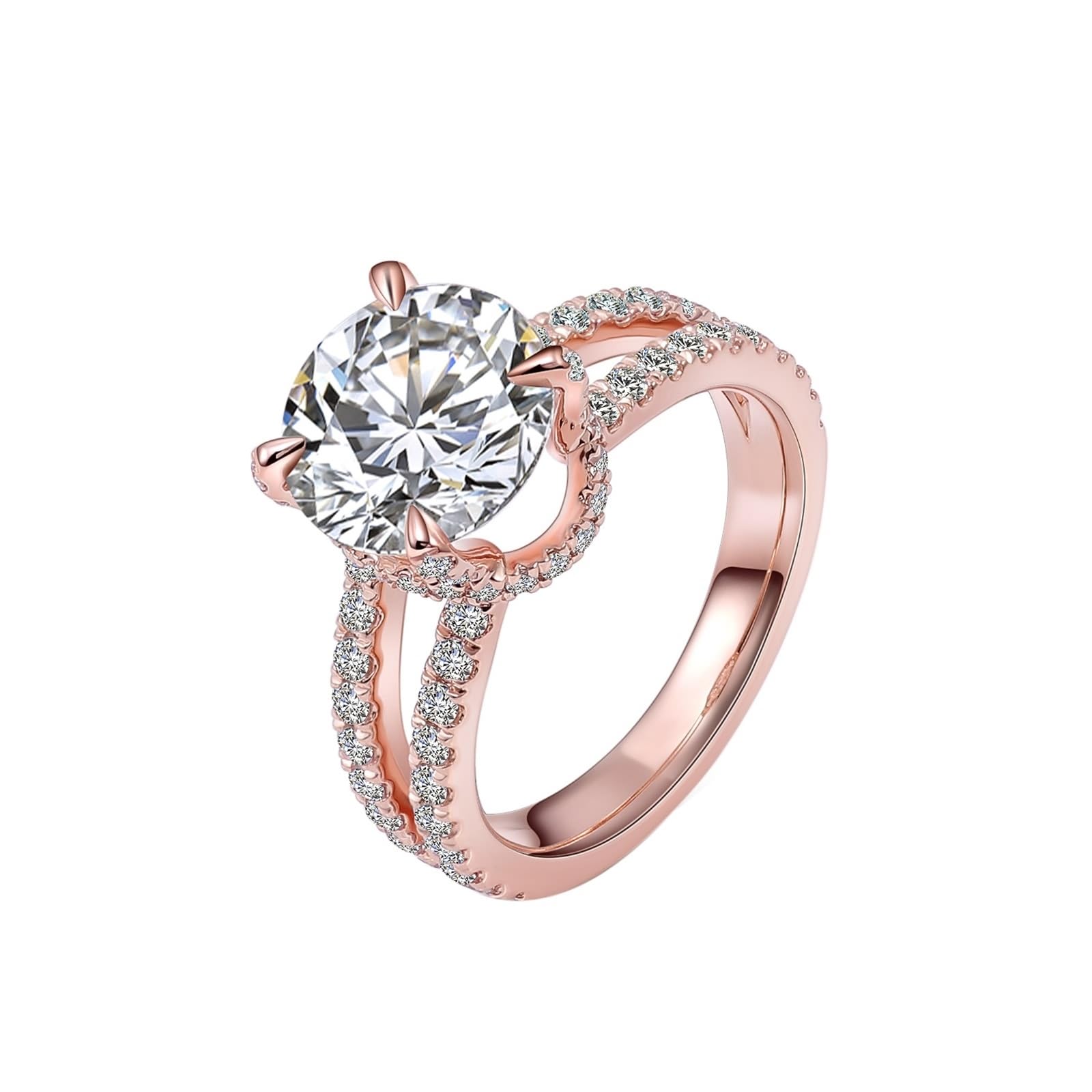 Wycian Anillos de mujer Moissanite Anillos de oro rosa de 9 K Elegante Moissanite Redondo con 4 Garras Talla 45 (14.3) Elegante para Lesbianas Acción de Gracias Personalizable