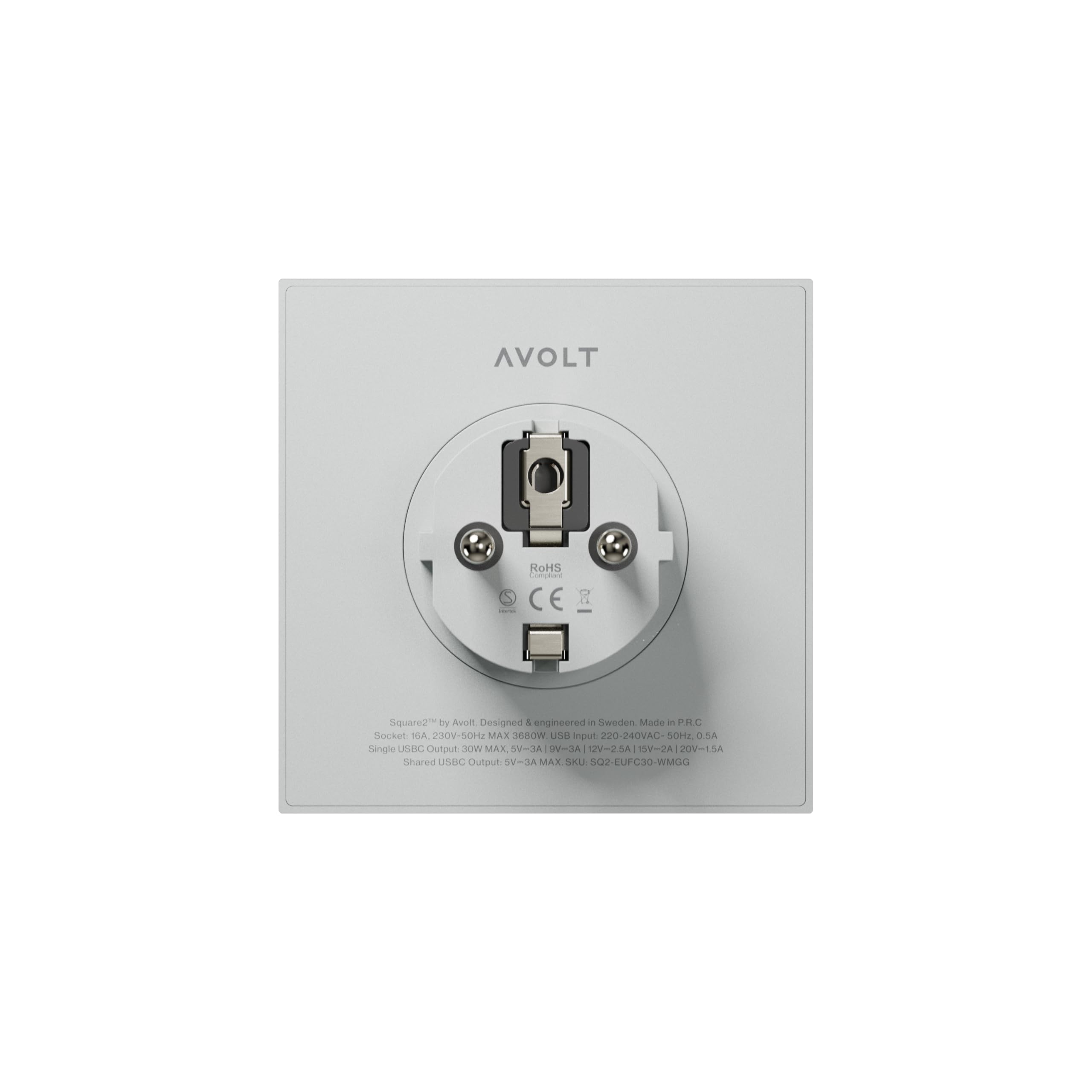 Avolt Square 2 Multipresa Design Elegante, 3 Prese Schuko, 2 USB-C 30W | Multipresa design elegante grigia. Cubo senza cavo, attacco diretto alla presa, ricarica USB-C 30W salvaspazio per casa