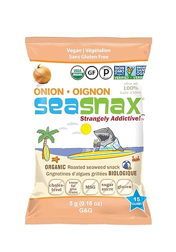 SeaSnax Bocadillo de algas tostadas orgánicas, cebolla, 0.18 onzas (paquete de 12)