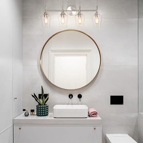 Miniatura 2 de Edvivi Lámpara de tocador de baño de 4 luces, níquel cepillado moderno con pantalla de vidrio transparente, lámpara de pared para espejos,