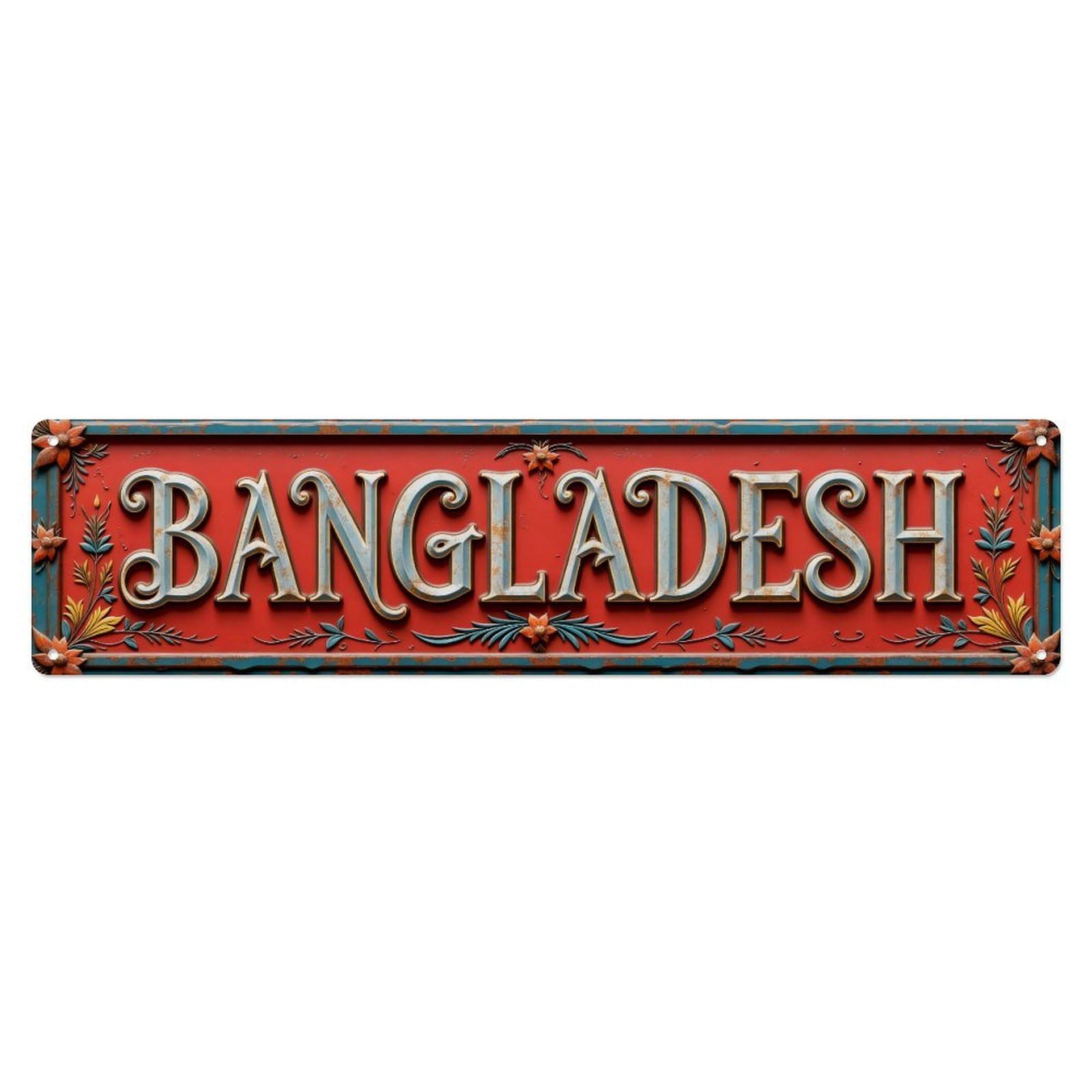 Bangladesh Vintage Floral Sign Metal Tin Sign Plaque