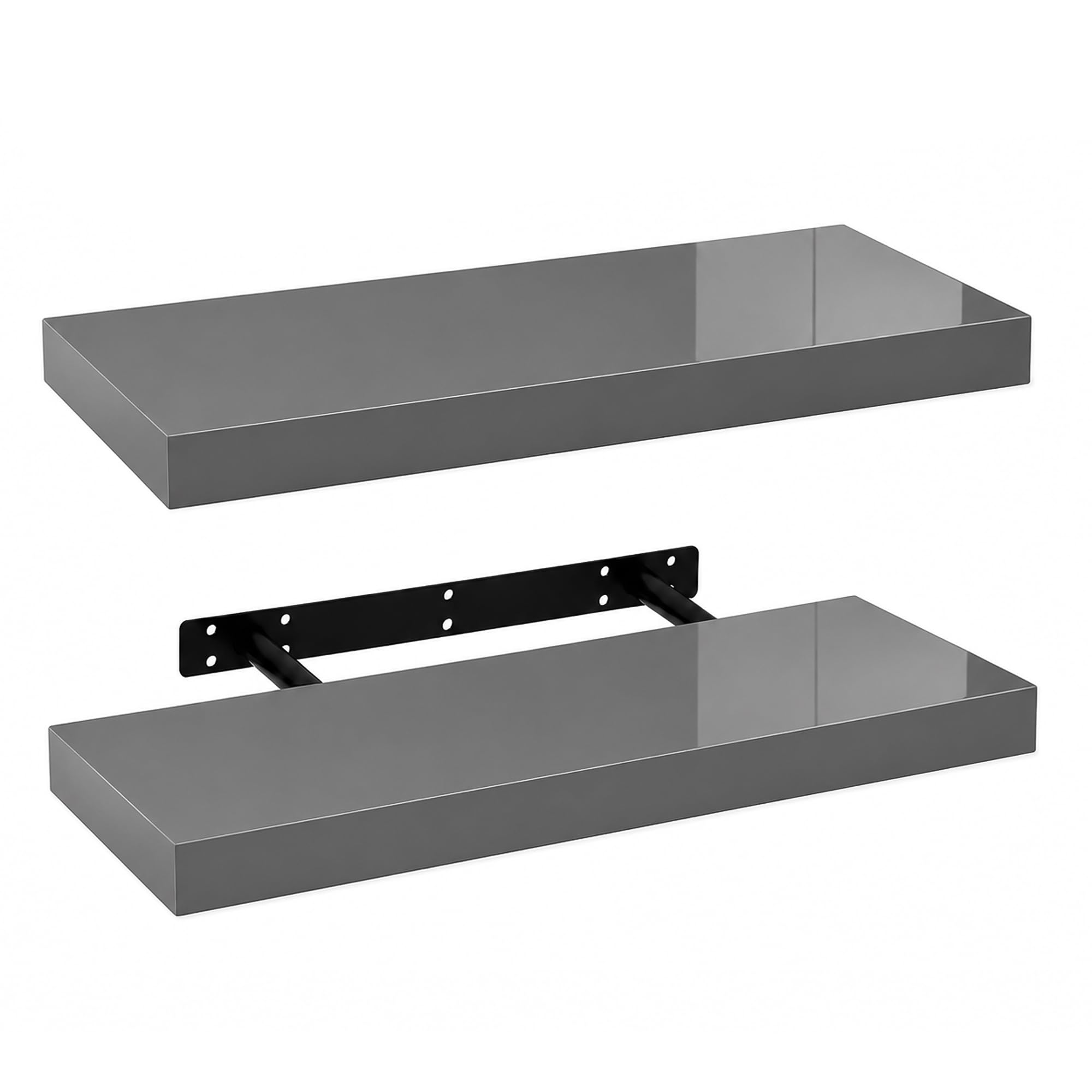 iTrend High Gloss Grey Floating Wall Shelf, Wall Mounted Floating Storage Shelves, Modern Book Shelf Display for Living Room, Bedroom, Kitchen & Bathroom, Bracket Included - 60cm, Pack of 2 โ image 1